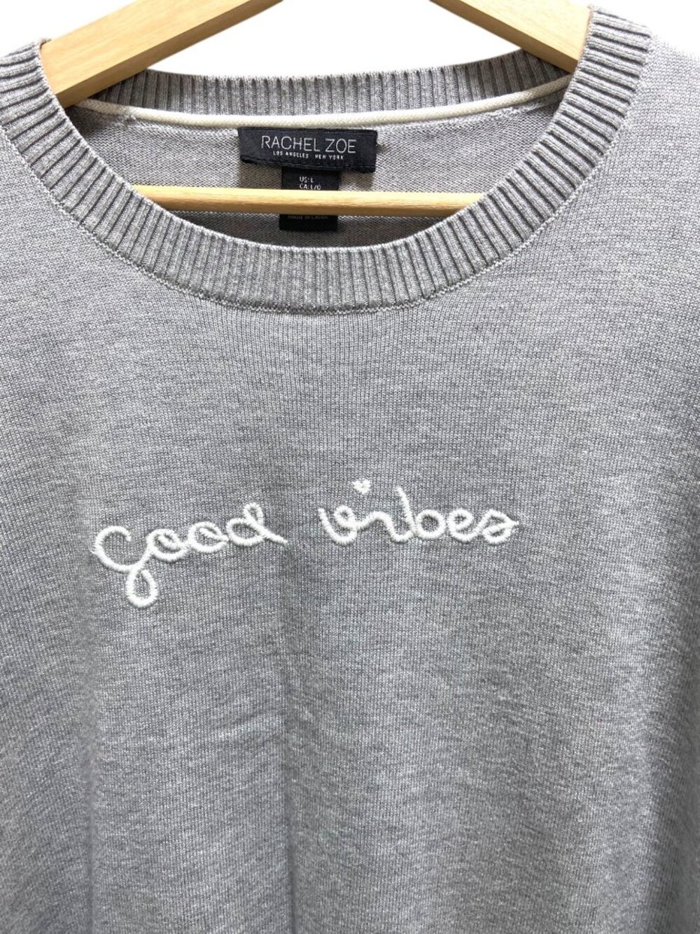 Rachel Zoe Good Vibes Cashmere Blend Sweater Gray Size L Coastal Preppy Spring - Picture 7 of 12